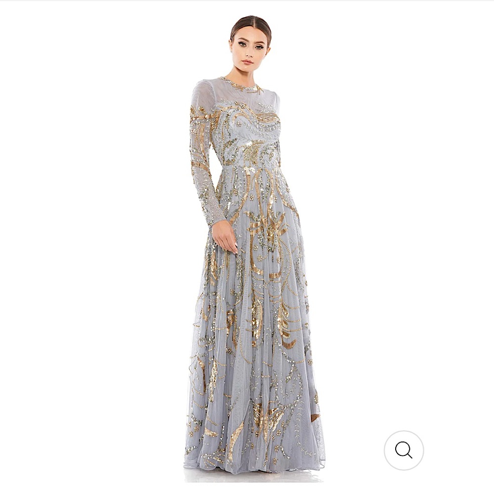 Mac Duggal LONG SLEEVE EMBELLISHED ILLUSION EVENING GOWN